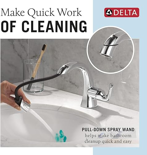 Miniatura 51 de Delta Arvo - Grifo de baño dorado cepillado de 1 agujero, grifo de lavabo de baño de un solo orificio para tocador, montaje de drenaje push-pop