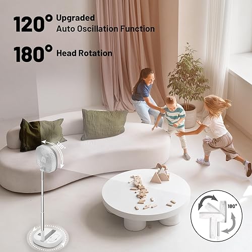 Miniatura 4 de Ventilador de pedestal oscilante portátil con Romote, 4 velocidades de rotación telescópica de 120°, ventiladores plegables plegables de pie, 7200