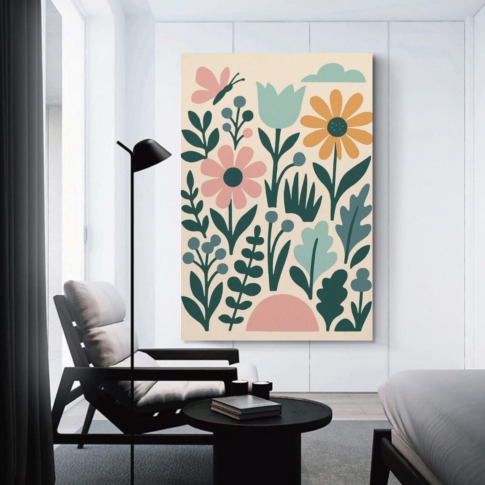 Junmoney Unframe-Style-4 Room Decor Wall Art Floral Pattern With Butterfly And Cloud, 24X36inch(60X90cm), For Gallery Wall Layouts In Home Or Office, Home Wall Art For Statement Displays