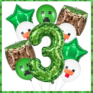 40 Inch Giant Green Pixel Miner Themed Number Foil Balloons, Mining Green Birthday Party Decorations Bundle 0-9 Optional Kids Anniversary Balloon Party Supplies (Number 3)