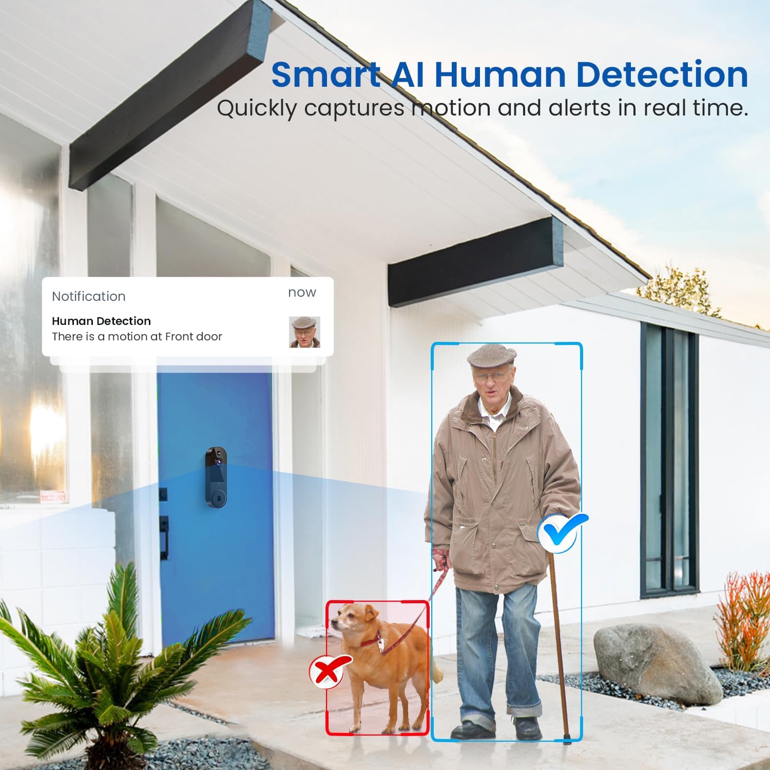 YuzuVana Video Doorbell Camera Wireless with Chime, Battery Powered, AI Human Detection, 2-Way Talk, 2.4G WiFi Only, Cloud Storage, Night Vision