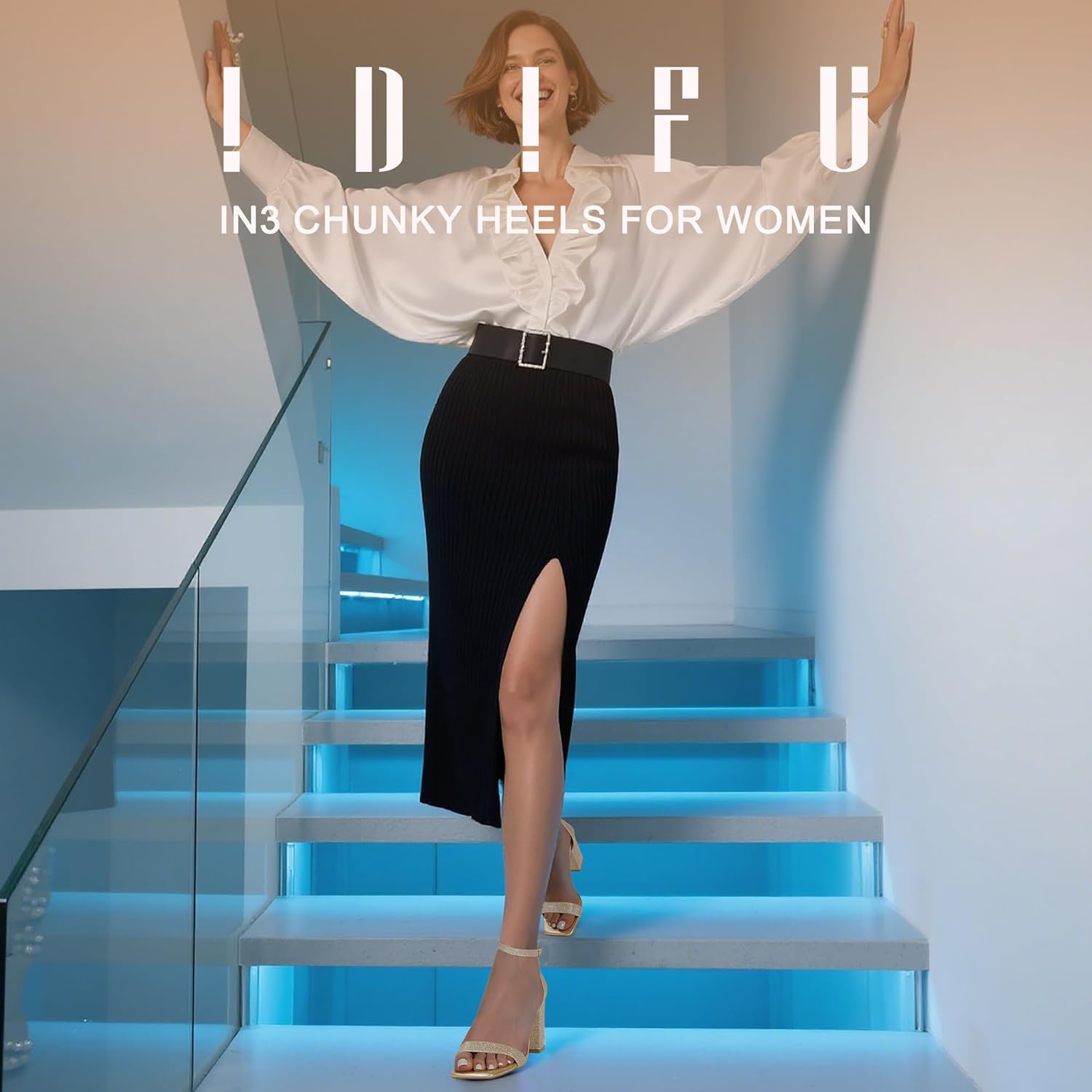 IDIFU IN3 Chunky Block High Heels Square Open Toe Ankle Strap Heeled Sandals Wedding Bridal Prom Summer Dressy Comfortable Sexy Trendy Dress Shoes Cute Thick Women Heels