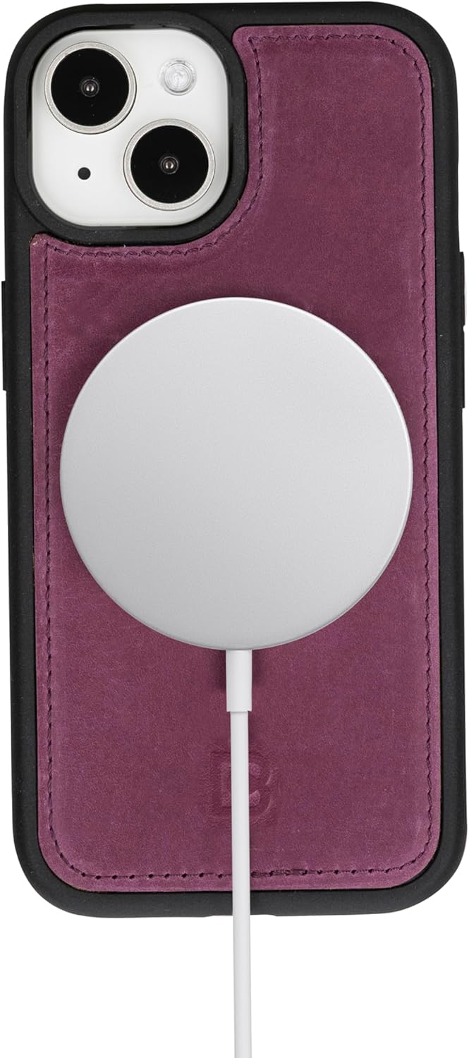 BOULETTA Compatible with iPhone 15 Case Magsafe Compatible Full Grain Leather Soft Snap-on Back Cover, Slim, Protective Shockproof Phone Case 6.1 inches, Purple