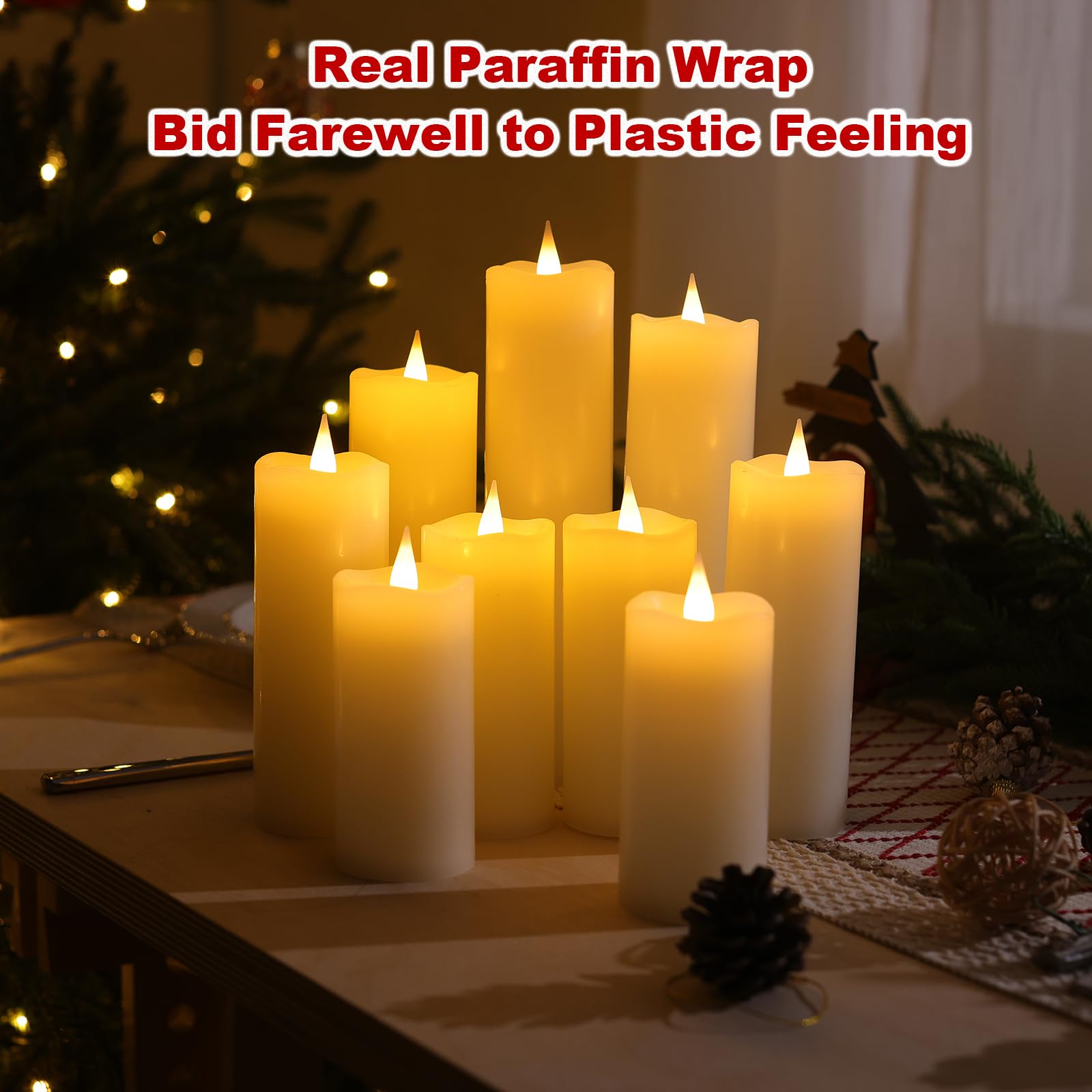 Candele ricaricabili senza fiamma con telecomando e timer, confezione da 9 candele LED tremolanti USB rivestite con vera cera per Halloween, Natale, casa, matrimoni e festività (sei