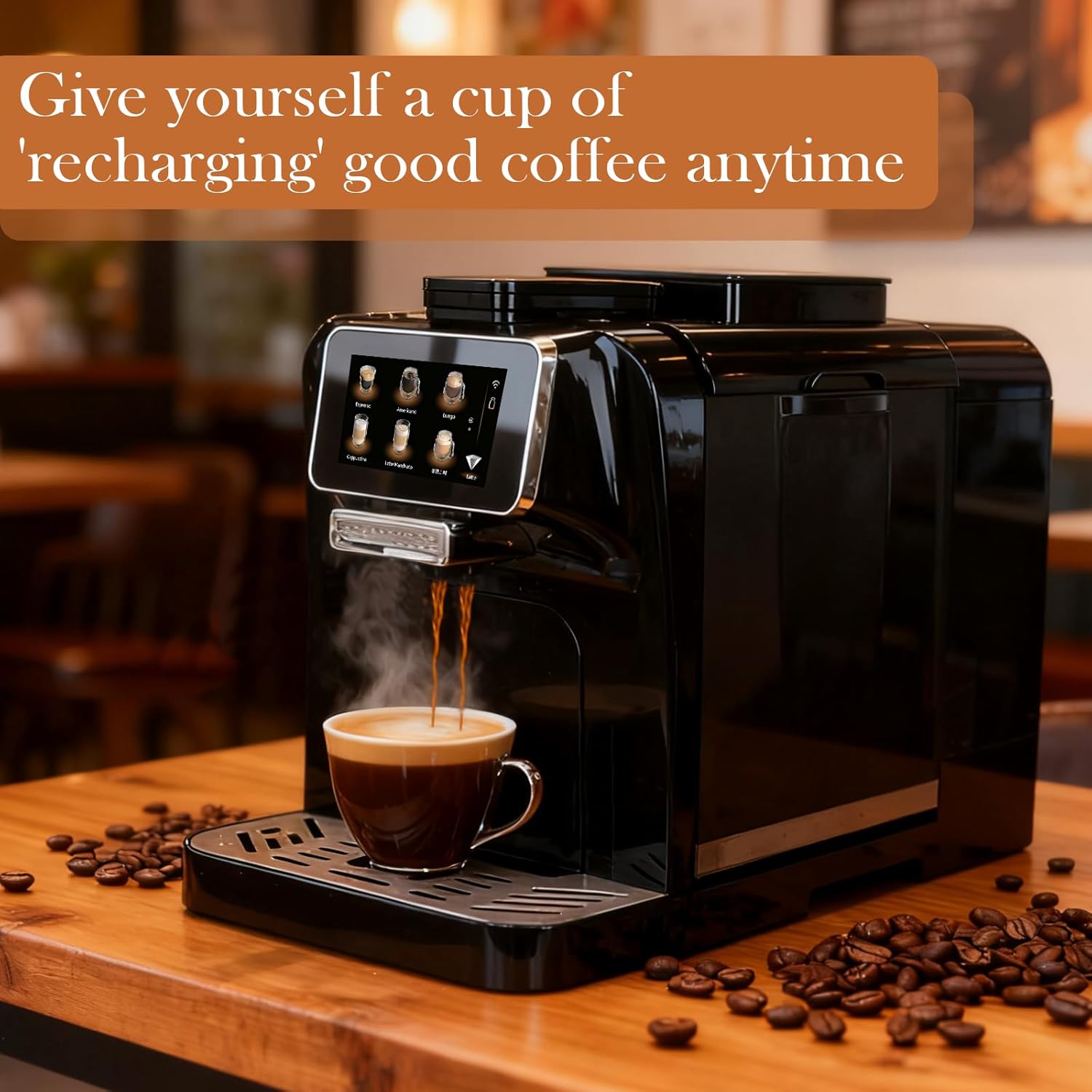 Fully Automatic Espresso Coffee Machine with Milk Cooler 4.3" Touchscreen Dual Heating 11 One Touch Beverages Adjustable Grinder & Milk Frother WiFi Smart Control