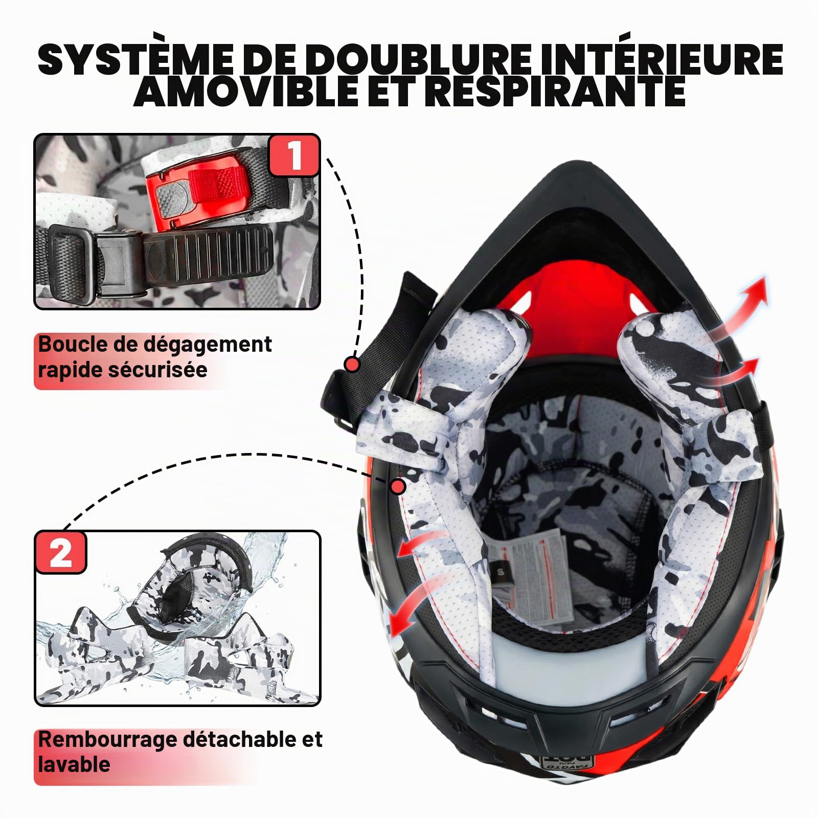 Favoto Casque Motocross Enfant Intégral avec Visière & Casquette Solaire - Certifié ECE 22.06 Casque Cross Léger pour Dirt Bike Off-Road Quad Go-Kart Garçon Fille