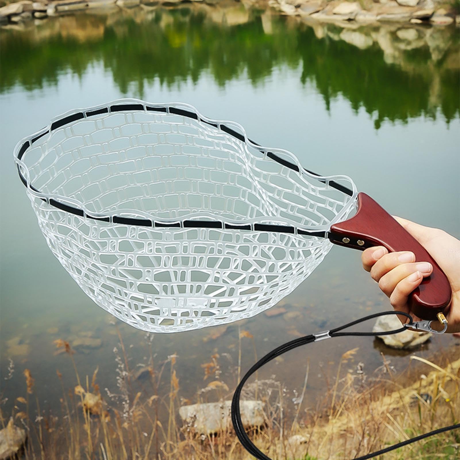Épuisette de Pêche Portative Filet Compact Pliable avec Manche | Filet de Transport pour Prises Vivantes avec Poignée Antidérapante pour Étangs Plage Bassin Kayak