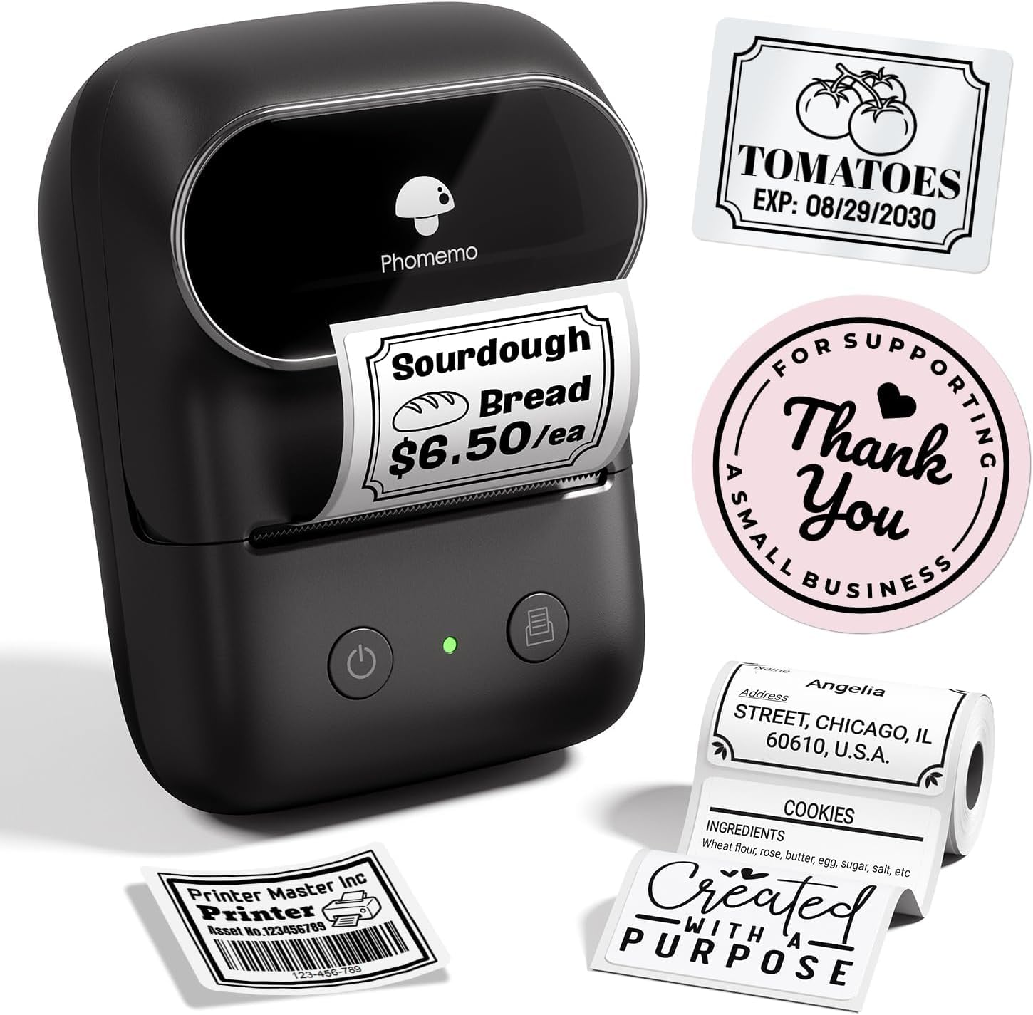 Phomemo M108 Bluetooth Labeling Machine, Thermal Adhesive Labeling Machine Printer Self-Adhesive Labels Compatible with iOS Android and PC, Portable Label Printer for Home Store with Label, Black