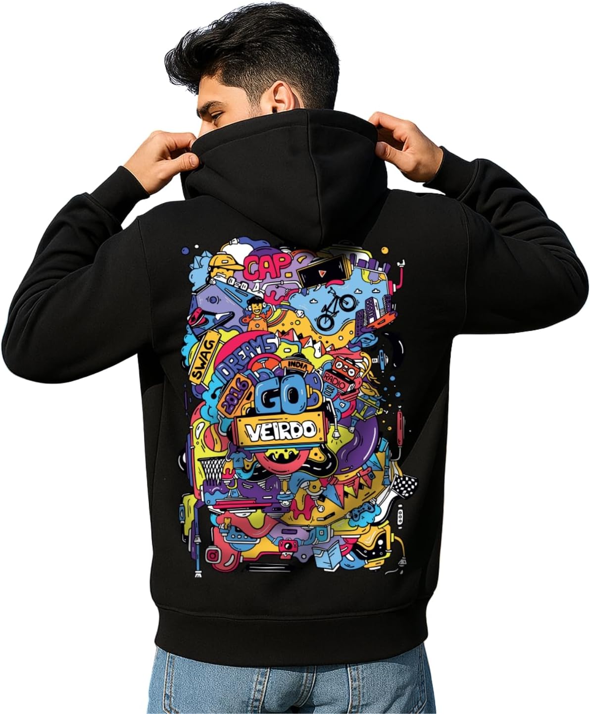 Cotton Fleece Regular Fit Full Sleeve Hooded Sweatshirt Front and Back Graphic Printed Jumper Hoodie for Men
