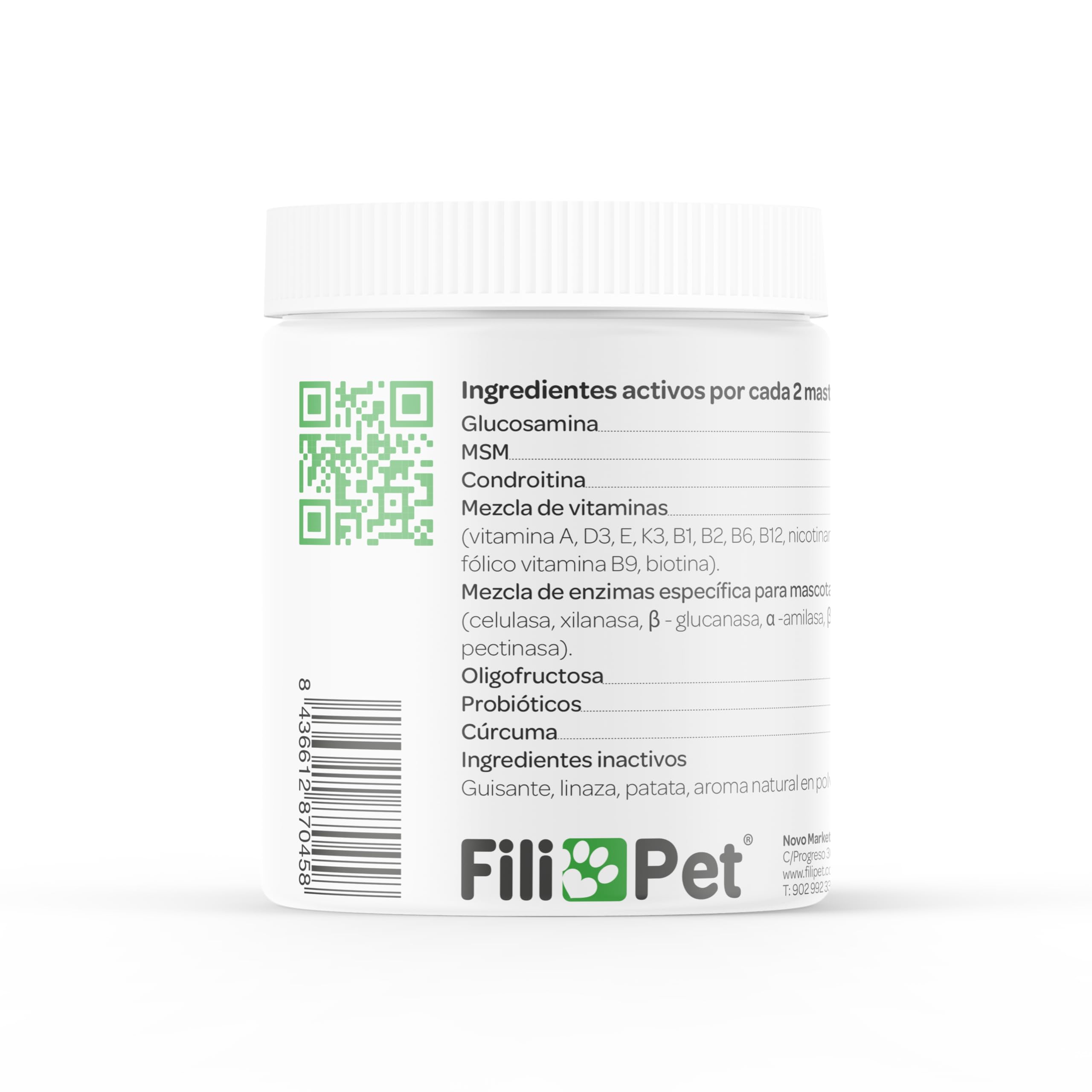 Multivitaminas y minerales para Perros, 120 masticables Sabor Ternera | con glucosamina, probióticos y enzimas digestivas | Apoyo Articular, digestivo e inmunológico