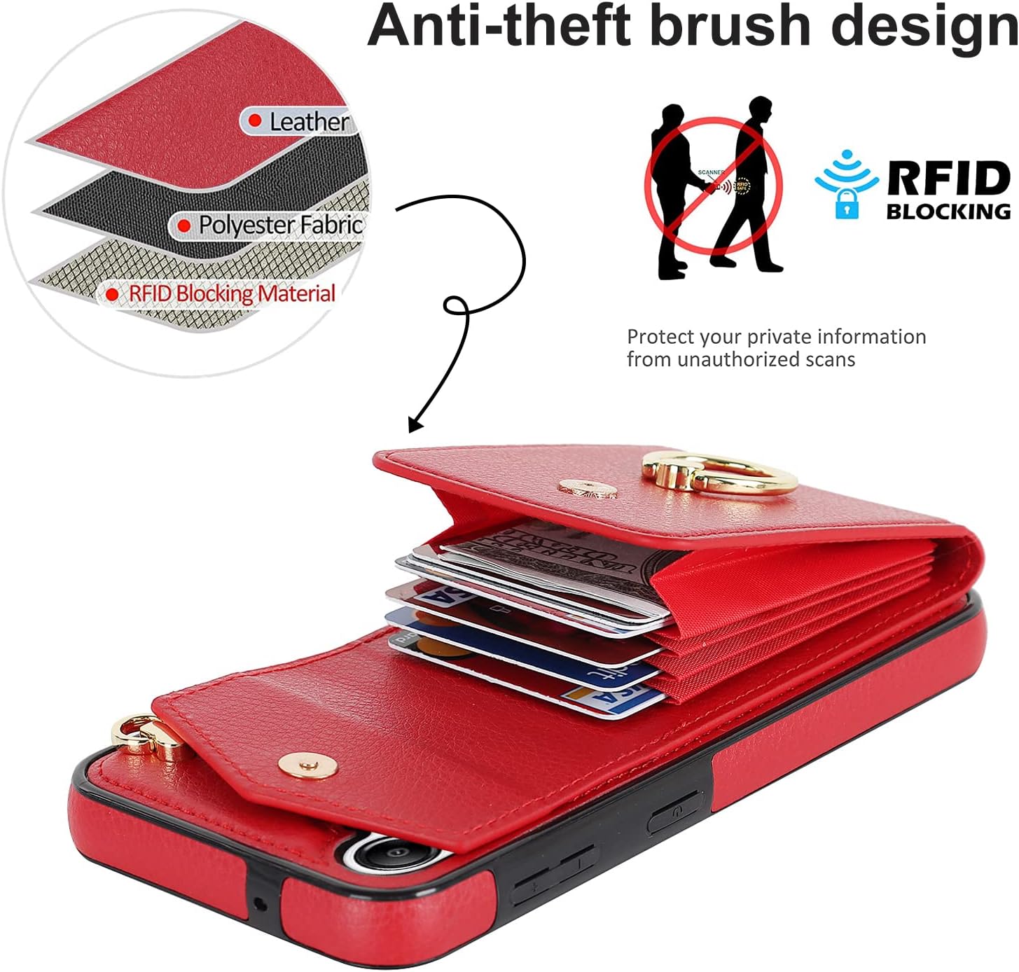 Asuwish Phone Case for Samsung Galaxy S25 Plus S25+ 5G Wallet Cover with Tempered Glass Screen Protector and RFID Blocking Ring Stand Credit Card Holder Leather Cell S25plus 25S + S 25 25+ Women Red - Image 3