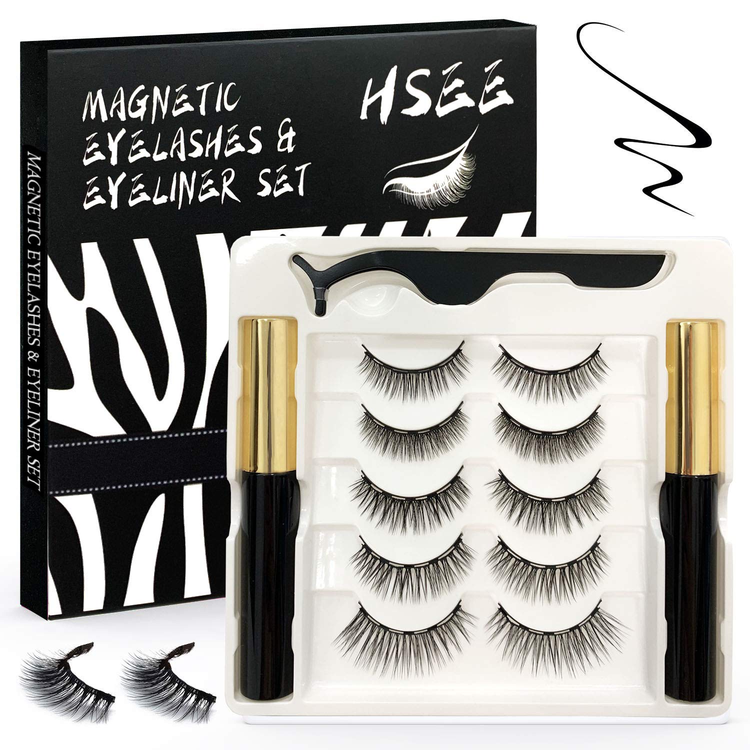 Magnetic Eyelashes with Eyeliner Kit - 2 Tubes of Waterproof Magnetic Eyeliner - Natural Look & Reusable False lashes - Light weight & No Glue Need