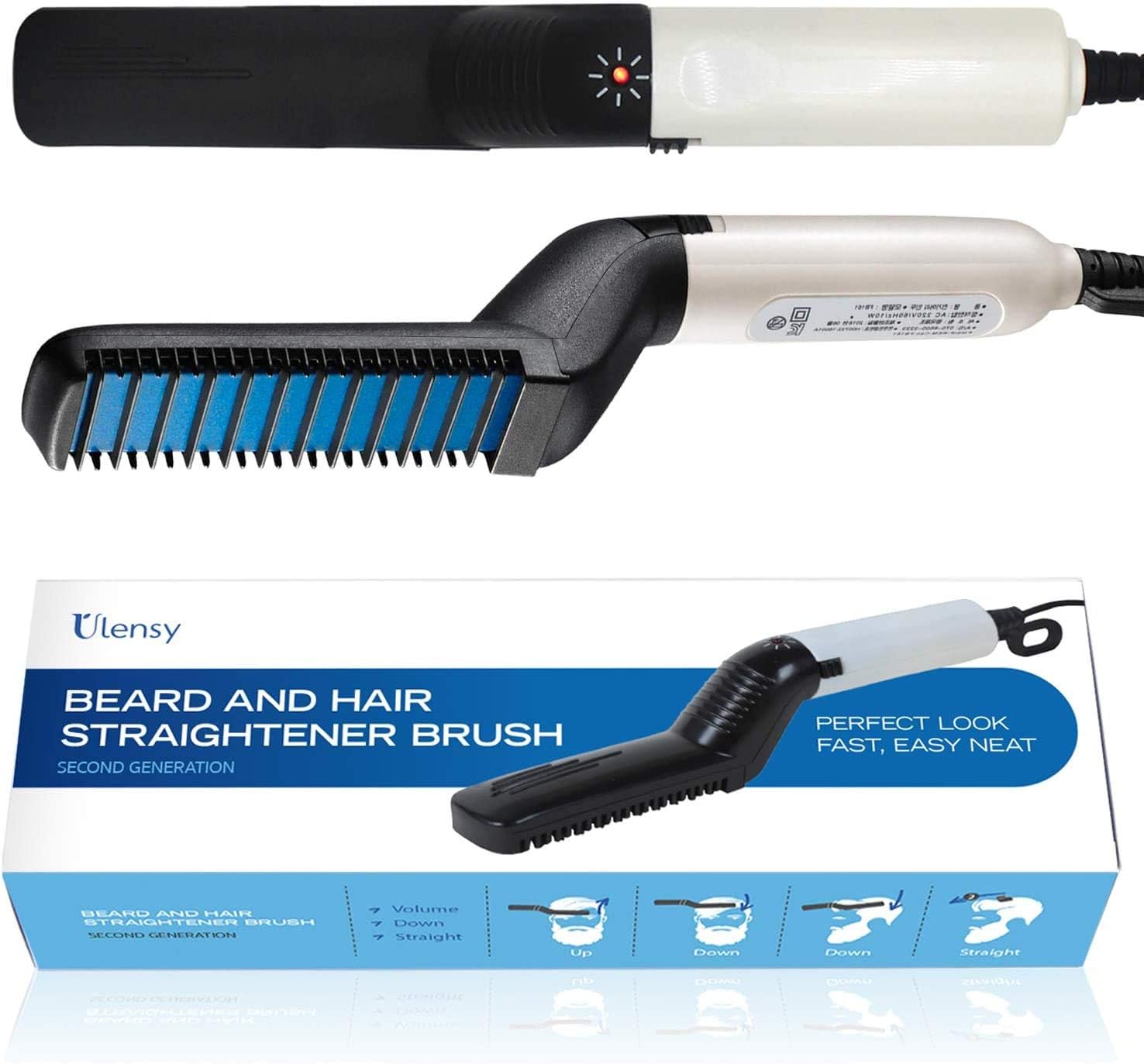 Ulensy Beard Straightener, Electric Beard Straightener Brush, Multifunctional Beard and Hair Straightening Heat Brush Comb, Best Heat Beard Straightener Brush for Gift