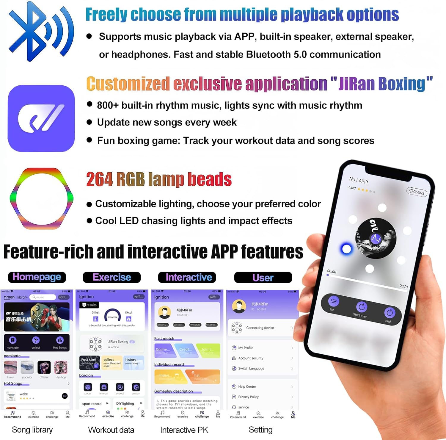 Music Boxing Machine L1, Smart Punching Machine with Beat-Synced & Custom Lights | APP Control | Supports Phone, Speaker & Headphone Playback | Wall-Mounted Trainer for Home Gym Workout (Light Blue)