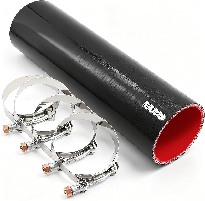 Mangueira Reta de Silicone Fuzbaxy 76 mm (3") 4 Camadas para Intercooler e Turbo – Kit com 4 Abraçadeiras