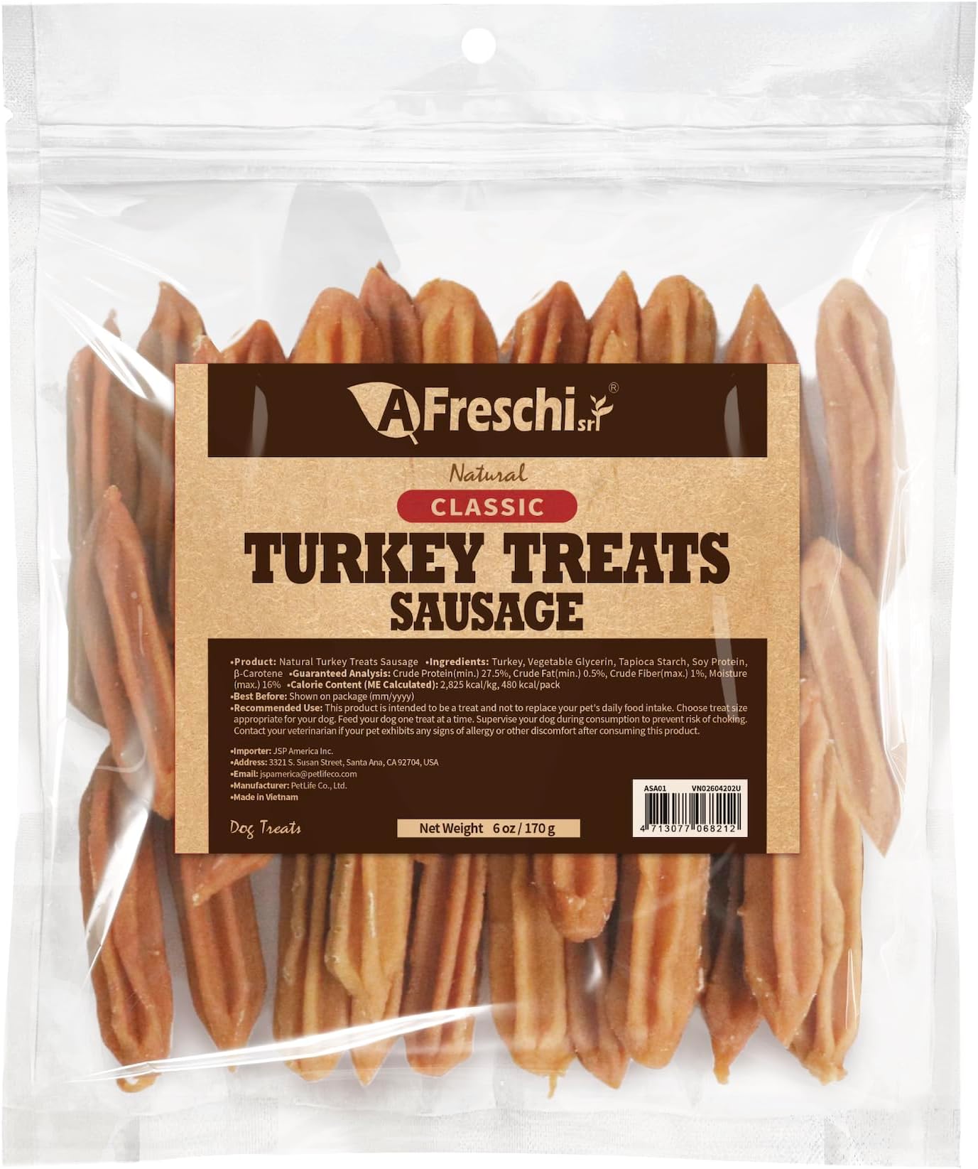 AFreschi Natural Turkey Treats Mini Bars – 6 oz, USA-Sourced Trukey, All-Natural, Hypoallergenic, Low-Fat, Healthy & Easily Digestible, Puppy & Training Snack