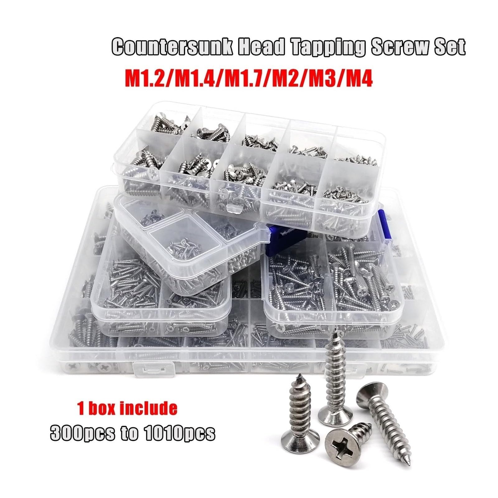 1 caja Mini juego de mezcla de tornillos autorroscantes de cabeza avellanada plana de acero inoxidable 304(M3)