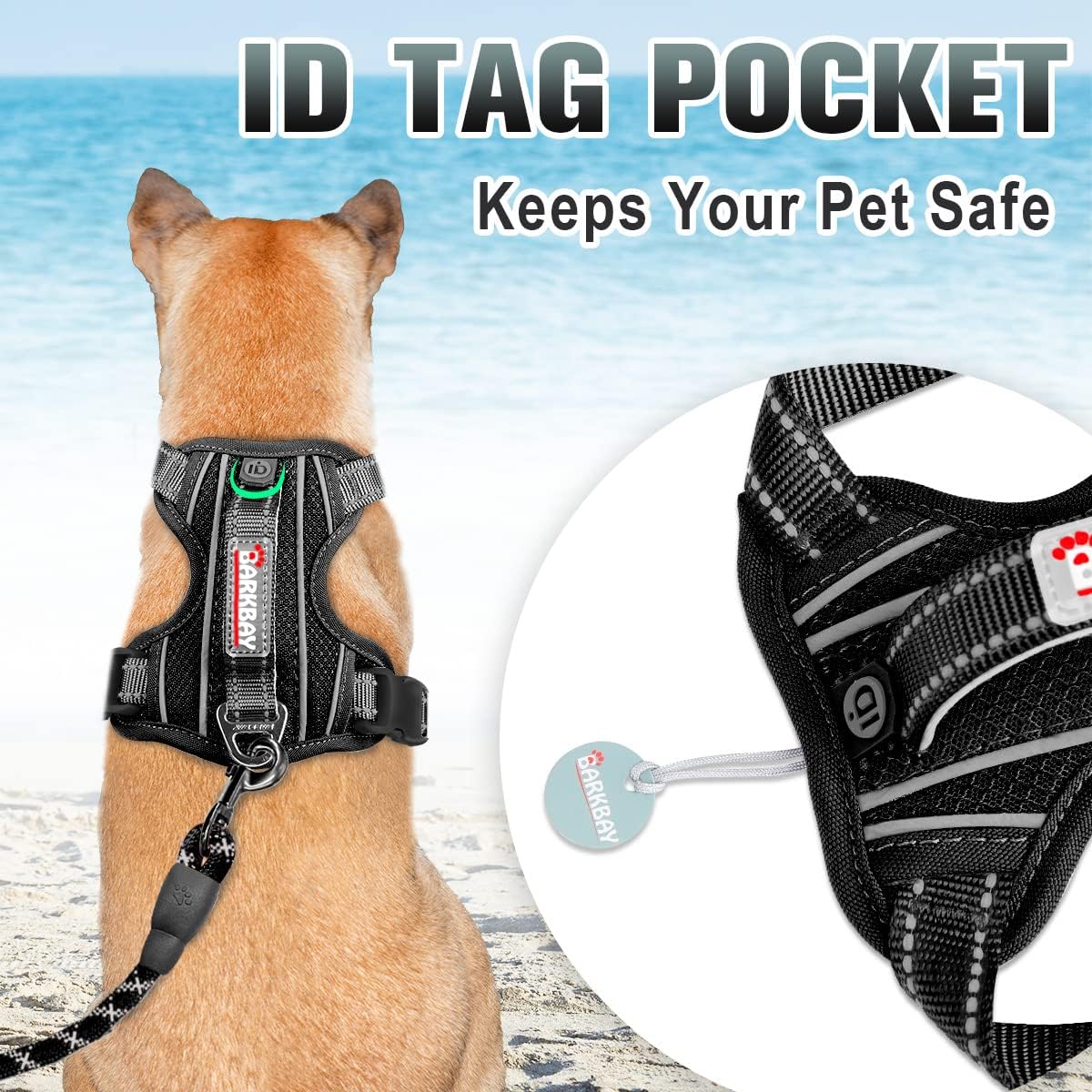 BARKBAY No Pull Dog Harness Large Step in Reflective Dog Harness with Front Clip and Easy Control Handle for Walking Training Running with ID tag Pocket(Black,XL) X-Large Black