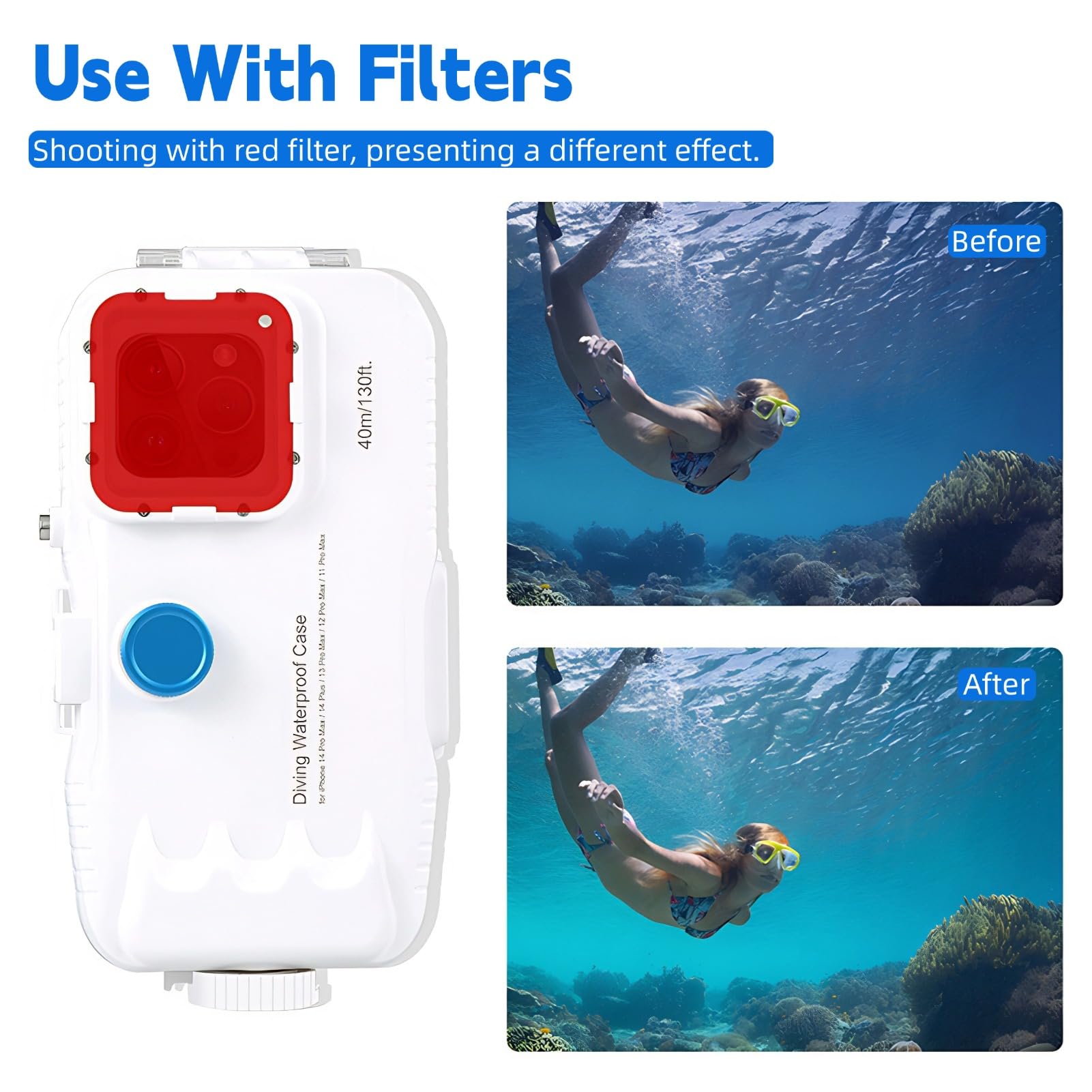 Funda para Teléfono de Buceo Subacuático, Funda Impermeable para Teléfono de 130 Pies para Buceo y Esnórquel, Carcasas Submarinas Profesionales para 14 14Pro 13 13Pro 12