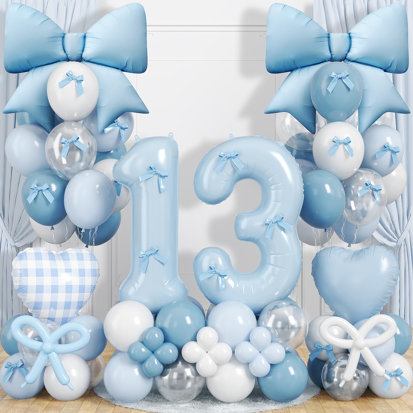 13th Birthday Decorations for Girl, Coquette Blue Bow Birthday Decorations