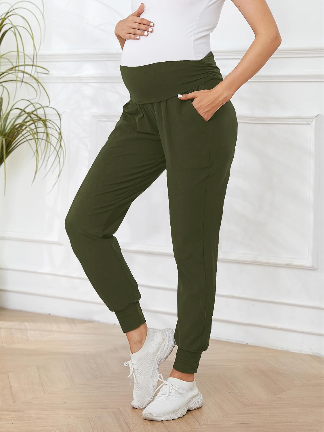 PARNIXS Maternity Two-Piece Set Basic Stretch Design with Pockets Soft Leggings for Active Moms Yoga Pants - Year-Round Wear