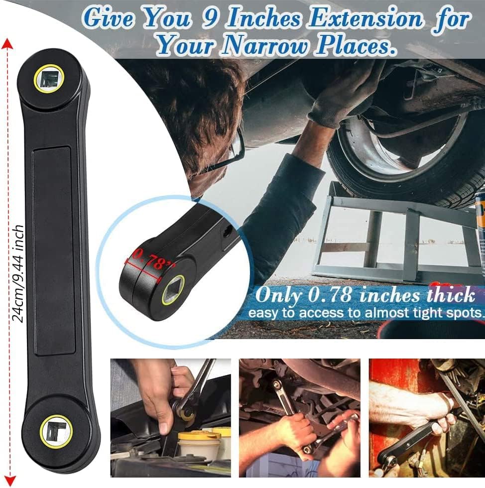 Practisol Universal Extension Wrench, Pro 3/8'' Wrench Extender Adaptor Extension Bar Handle, Works With Socket Ratchet Wrench Impact Driver, for Hard-to-reach Areas, Home Car Repair Tool (Black)