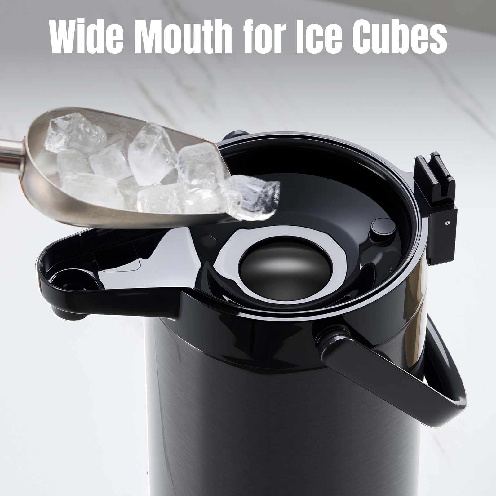 PARACITY Jarra de café Airpot mejorada con doble bomba de 84 onzas/2.5 L, dispensador de bebidas de acero inoxidable para bebidas calientes/frías con base Lazy Susan, café Termos para café negro
