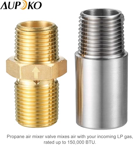 Miniatura 2 de Aupoko Fogatas de gas propano líquido, válvula mezcladora de aire de 12 pulgada, válvula mezcladora LP con alta capacidad de 150 K BTU y acero