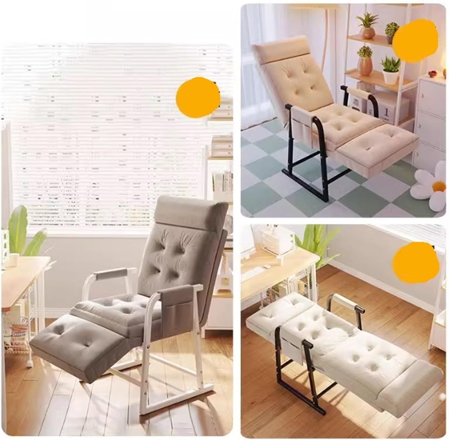 Comfortable Home Office Folding Recliner Can Lie Flat Lazy Person Sofa Lunch Break with Legs Drag and Backrest Chair Single Bed Balcony Rest for Long Hours(White)