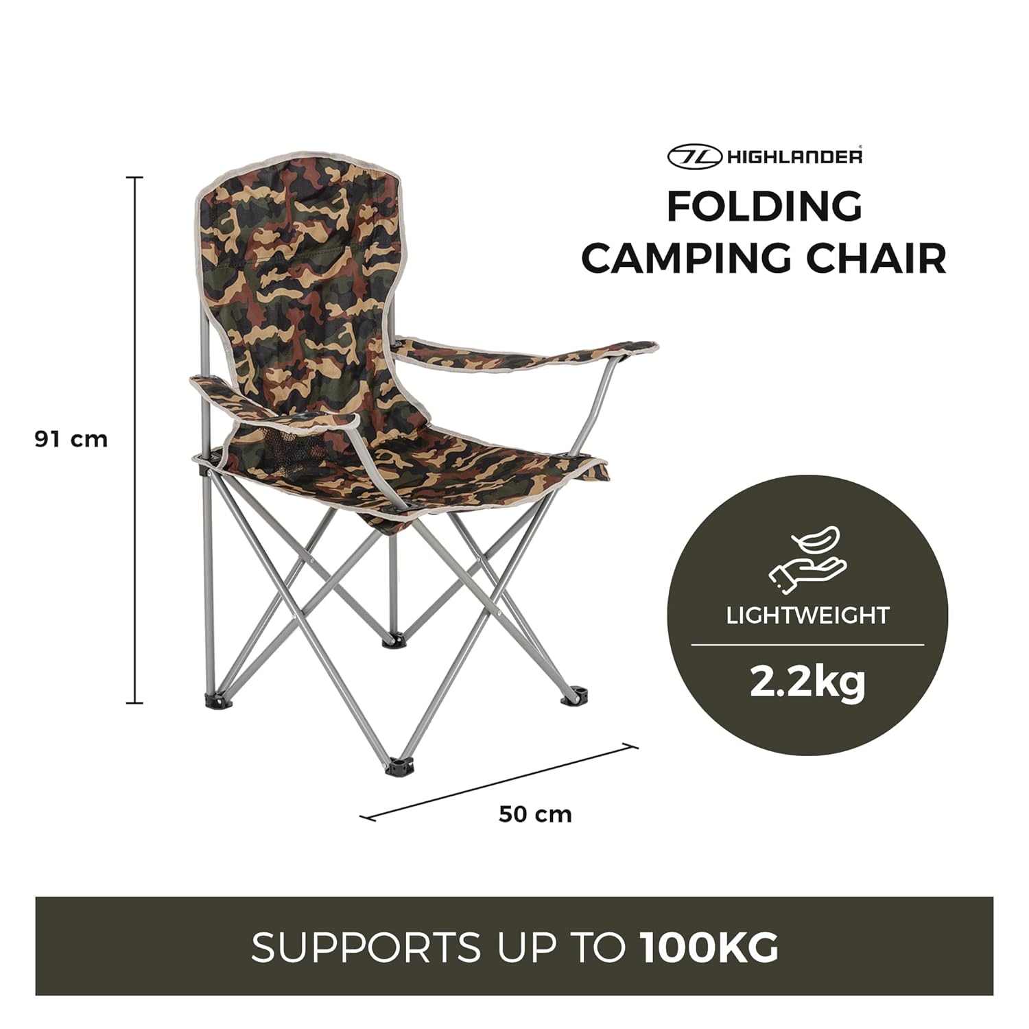 Highlander Camping Chair - Compact & Lightweight Folding Chair, 2.2kg, Portable Chair for Outdoors, Durable Steel Frame Arm Chair with Cup Holder - Image 5