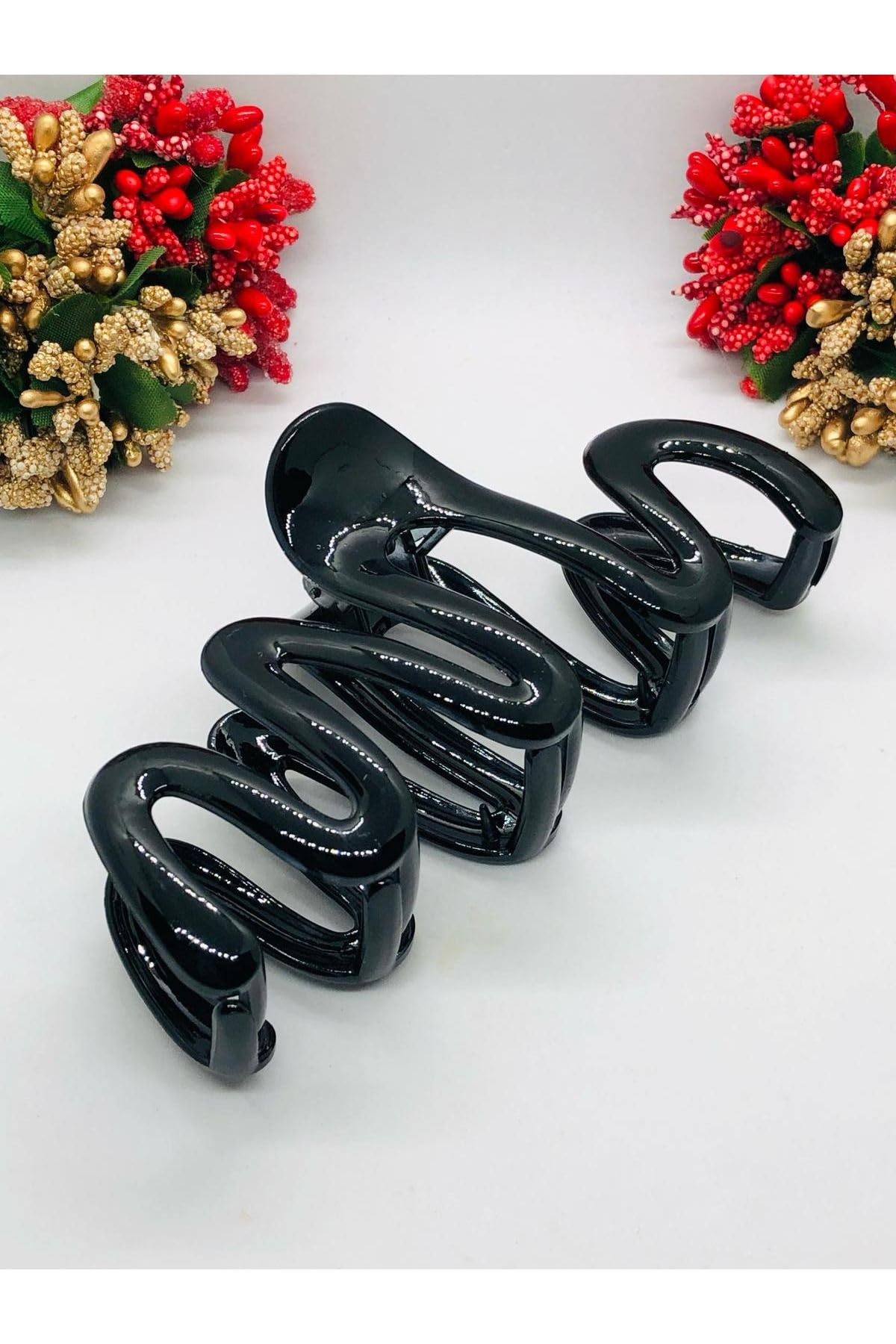 Fransız Tasarımı Dalgalı Parlak Saç Tokası Pinterest İthal Mandal Toka 13 cm Siyah Parlak