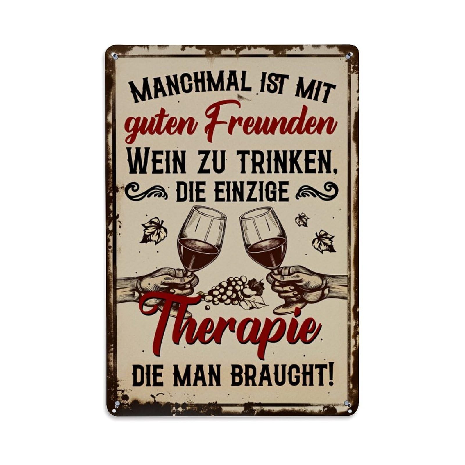 Enderetf Vintage Wine Friends Therapy Toasting Grapes Tin Sign Metal Poster, Home Bar Garage Man Cave Cafe Indoor & Outdoor Wall Decoration 8X12inches