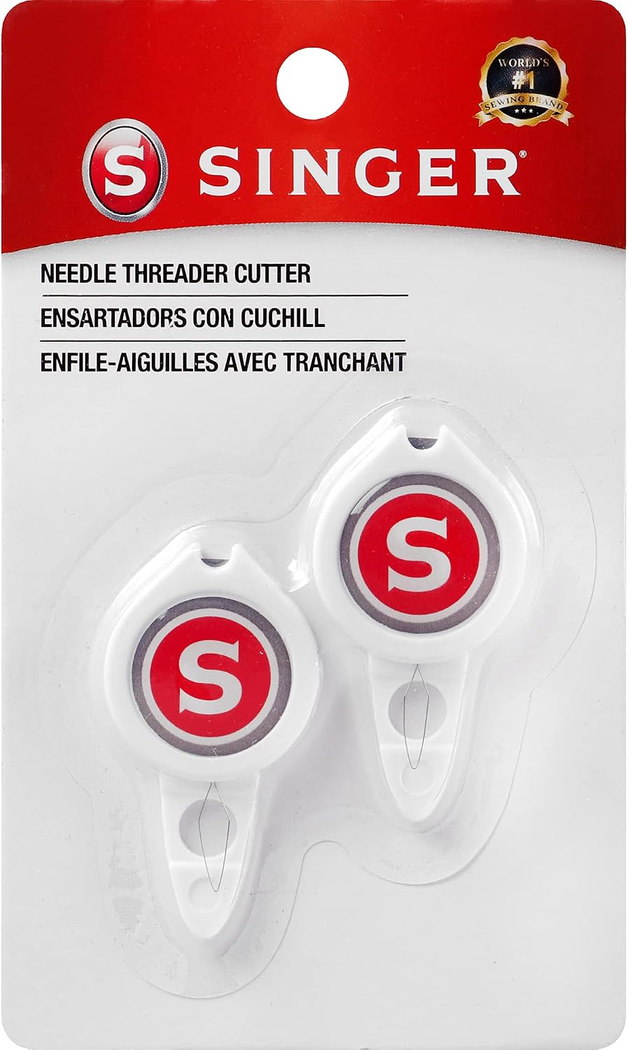 SINGER Sewing Needle Threaders with Built-in Thread Cutter, Set of 2