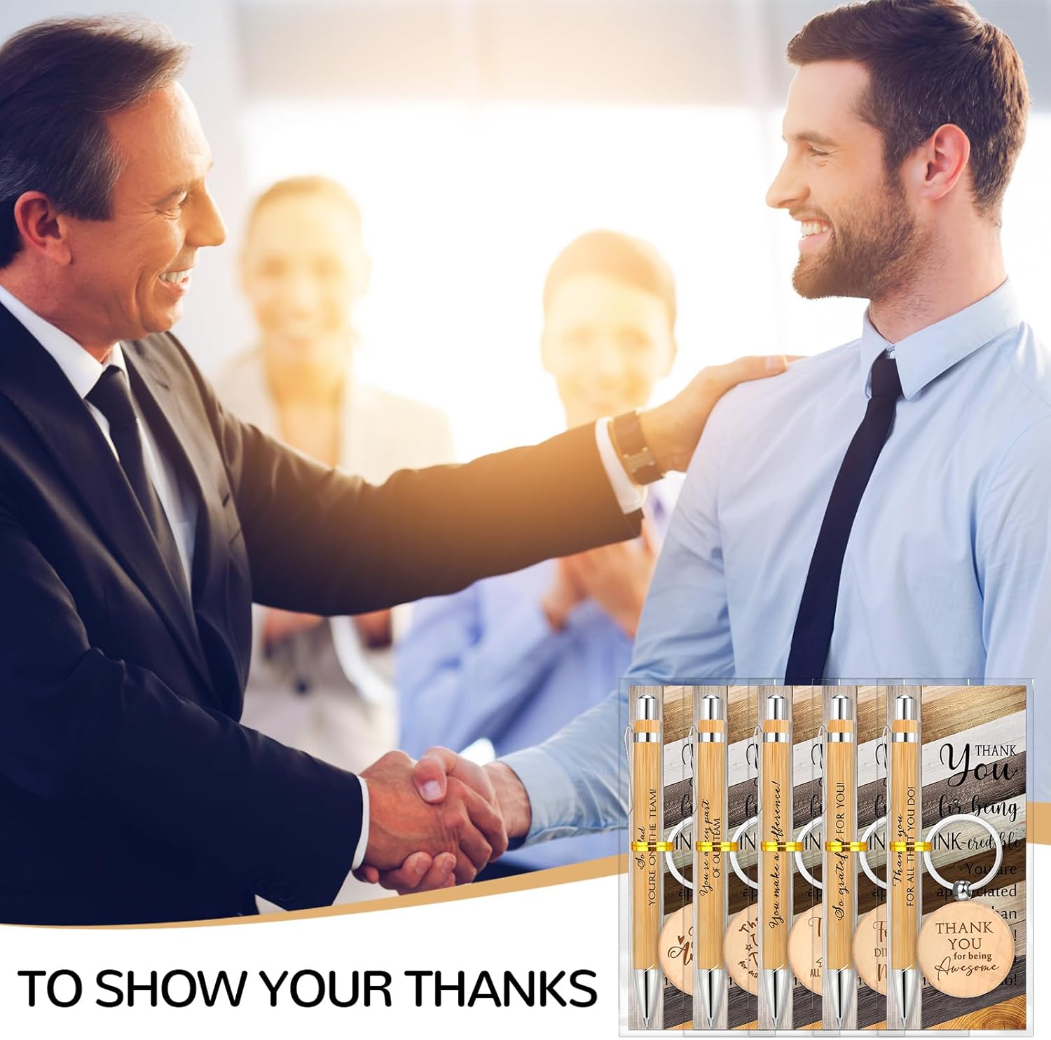 Dispowreath 30 Sets Thank You Gifts Bulk Bamboo Pens Employee Appreciation Gifts Wooden Keychain Thank You Cards for Coworkers Volunteer Teacher Nurse Team Assistant Secretary Office Staff (Wood)