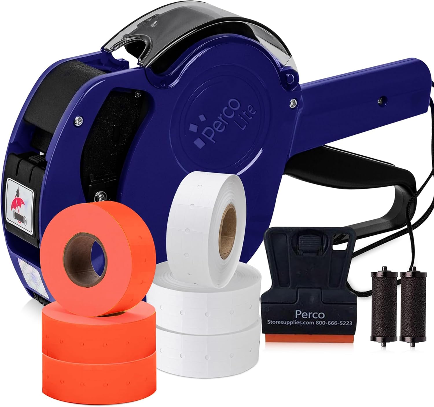 Perco Lite 1 Line Dater Gun Kit - Includes 5,000 Blank White Labels, 2 Ink Rollers, 1 Ink Roll and Labels Pre-Loaded