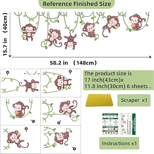Miniatura 5 de Suplanet Calcomanías de pared de mono decoración de pared de selva calcomanías de pared de safari para niños habitación de bebé habitación de niños