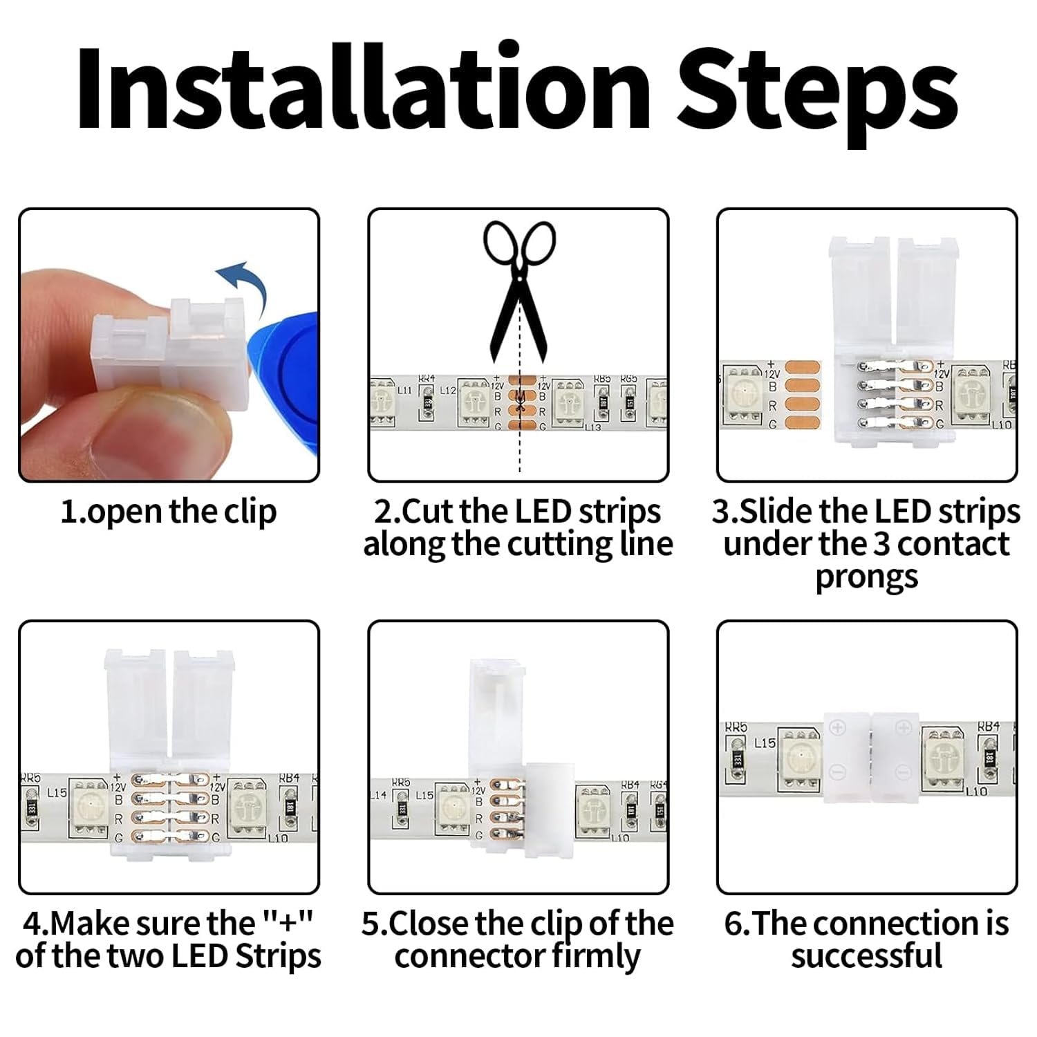 LED Strip Connector, 4 Pin, Solderless LED Light Connection, L Shape LED Lights Extension, T Shape - Image 3