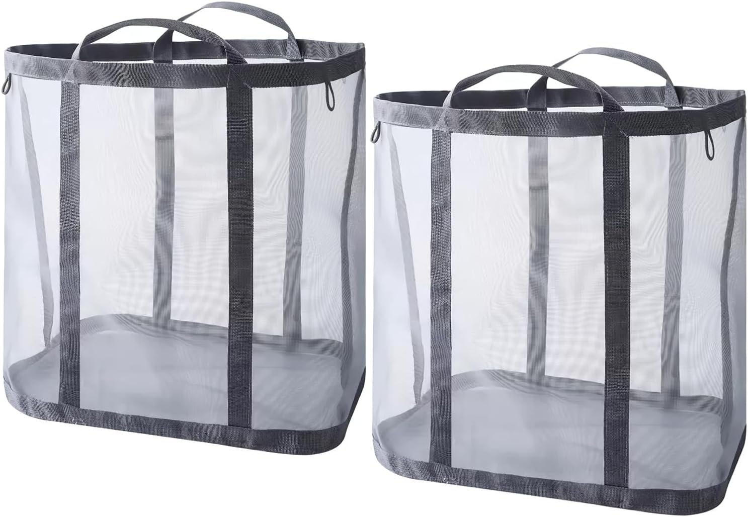 [2-Pack] Wall-Mounted Foldable Laundry Basket, 41L Collapsible Mesh Hamper (Each) with Reinforced Handles, Hanging Storage Bag for Bathroom, Dorm, Travel & Sports, Space-Saving Grey