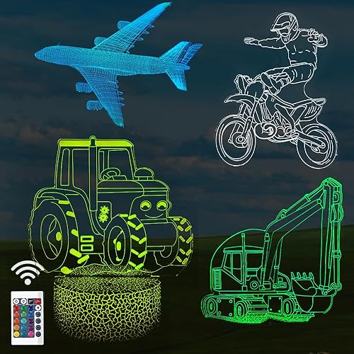 Luz nocturna 3D con diseño de animales oceánicos para niños (4 patrones), lámpara de ilusión con control remoto, 16 colores cambiantes, decoración