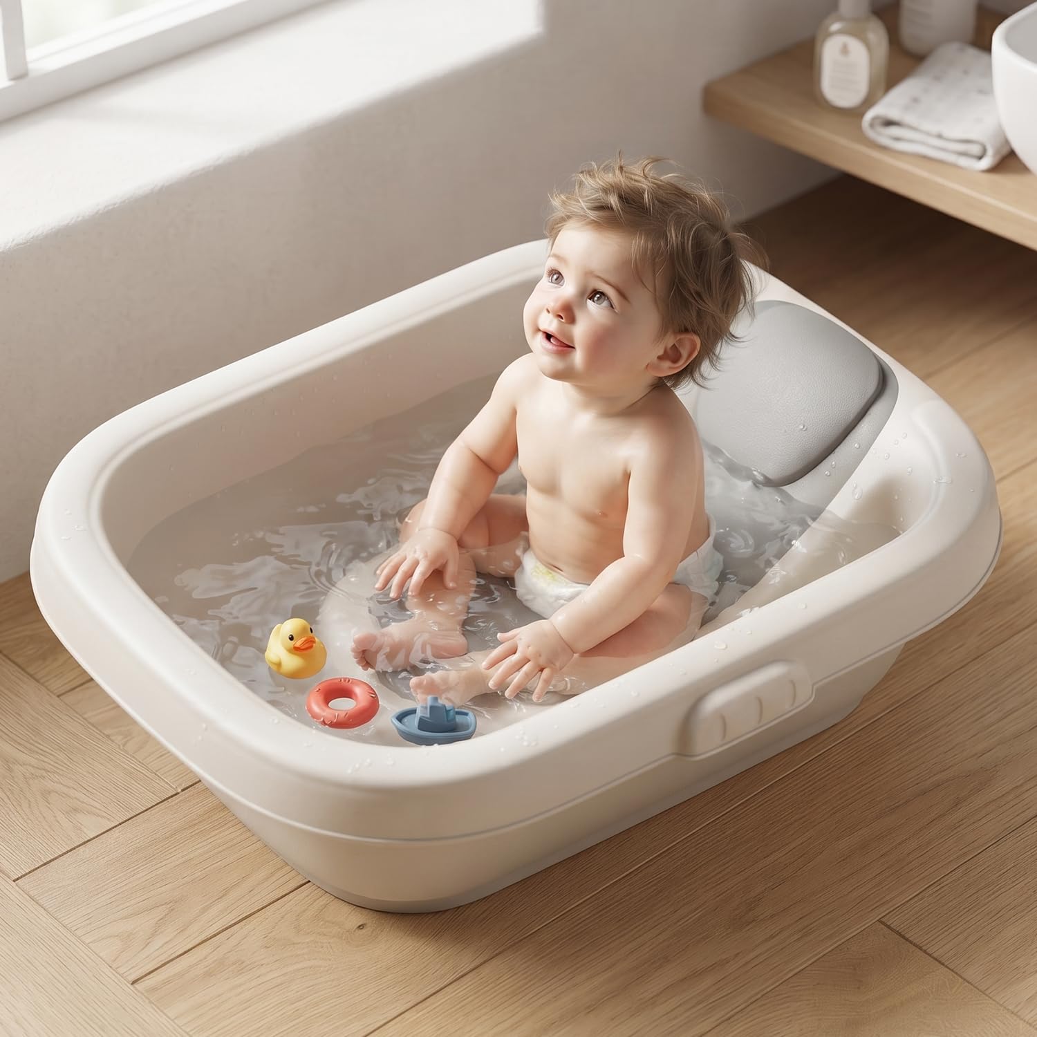 StarandDaisy Baby Bath Tub for Newborn to Toddler with Soft TPE Anti-Slip Bath Support Cushion, Ergonomic Reclining Seat, Easy Drain, Safe Bath Tub for Babies 0-3 Years-picture-26