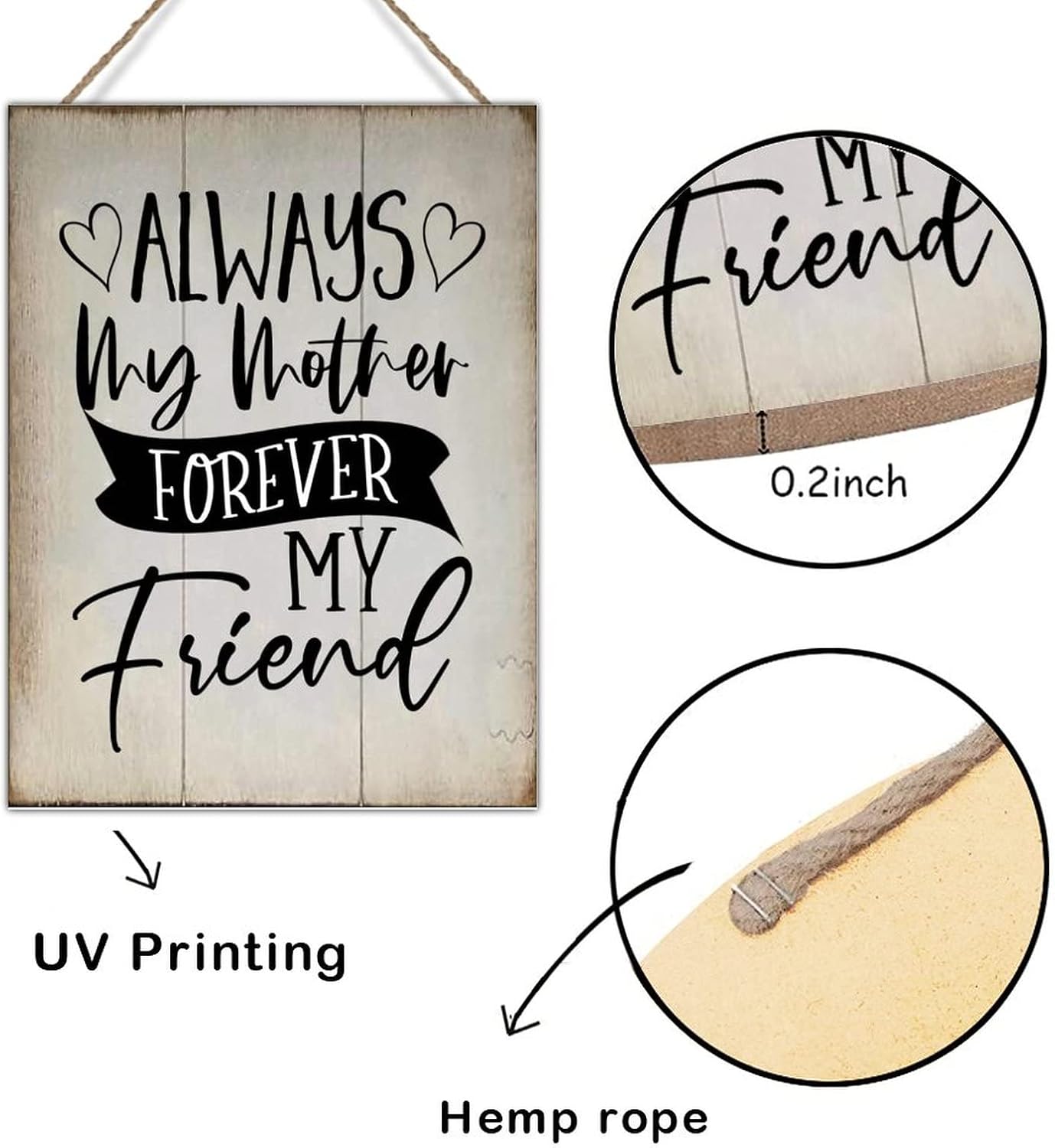 Wood Sign with Quotes Always My Mother Forever My Friend Wood Hanger Sign Bible Verse Religious Jesus Wood Wall Art Plaque Vintage Rustic Signs 18x24in Housewarminmg Gift for Home