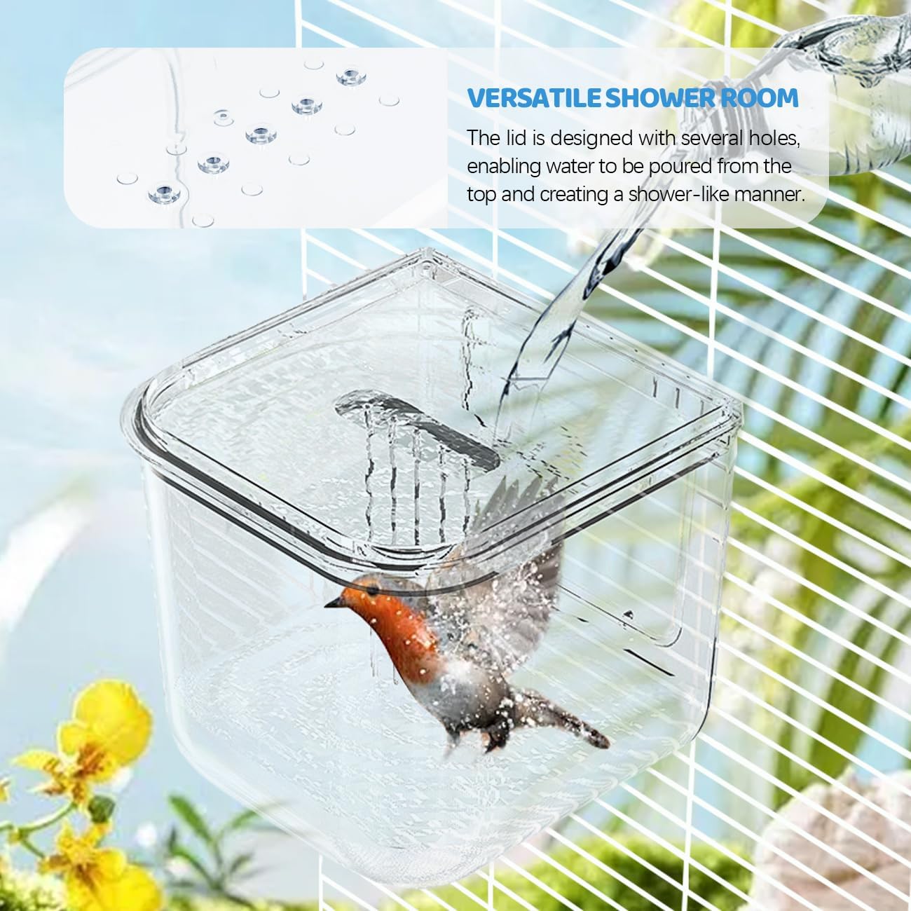 La La Pet No Mess Automatic Bird Feeder Large Capacity Feeding Bowl for Birdcage 2-in-1 Multifunctional Food Container and Bathtub for Parrots Cockatoos Parakeets Lovebirds