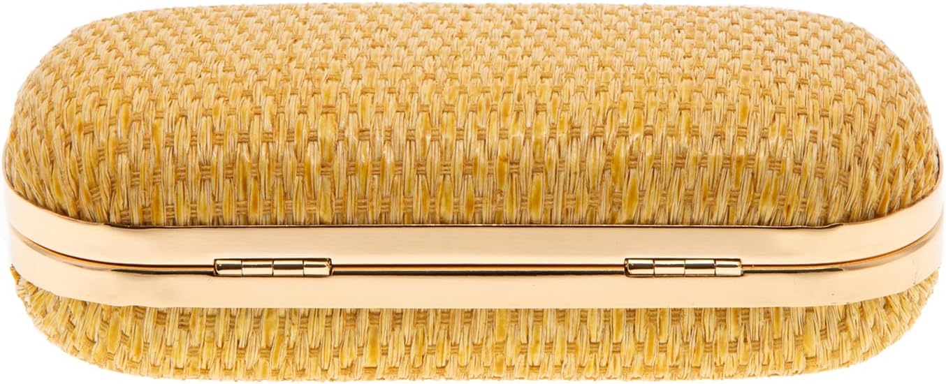 JNB Raffia Straw Box Clutch Natural