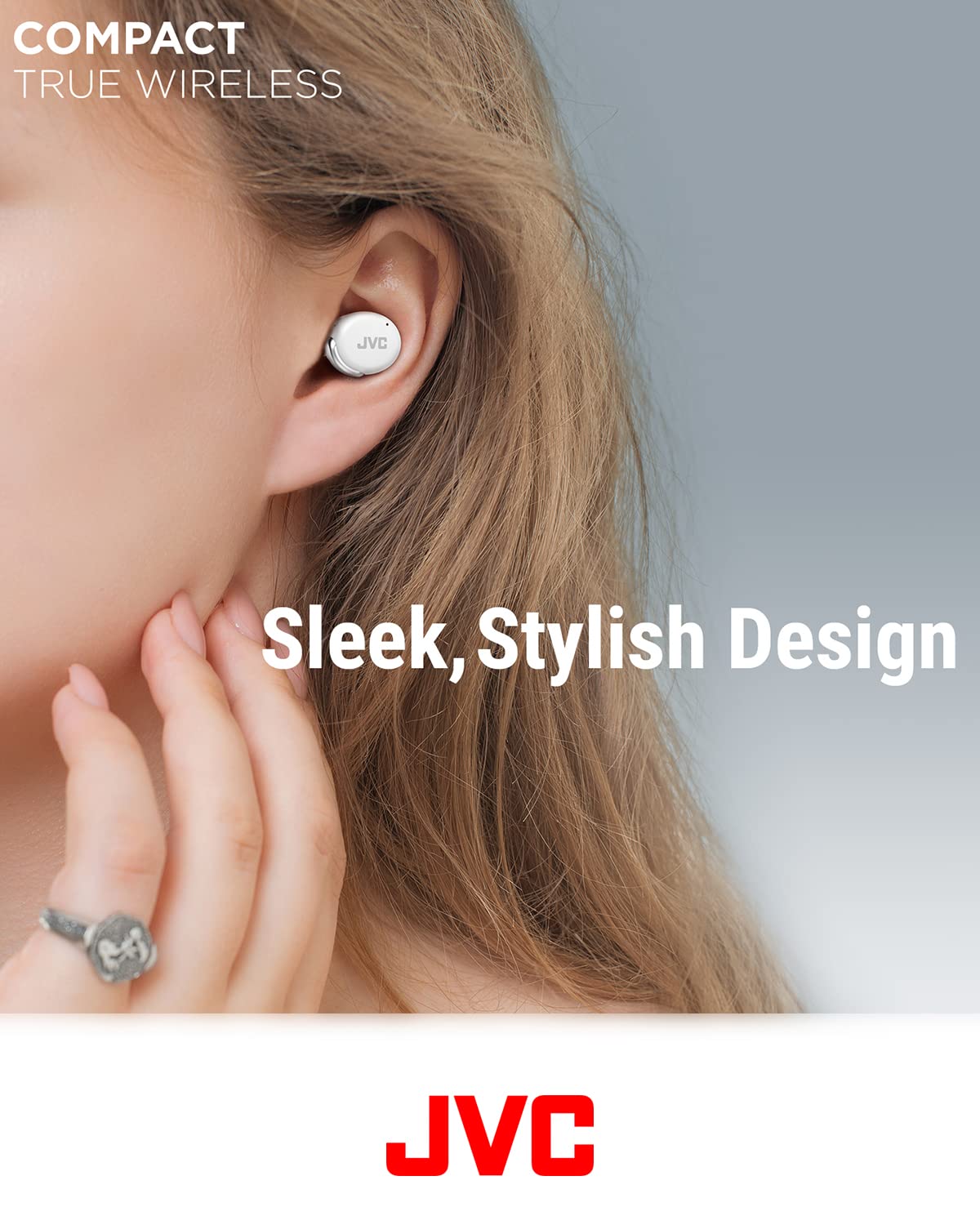 Kompaktowe bezprzewodowe słuchawki Bluetooth JVC, aktywna redukcja szumów, małe, lekkie, stylowy design, wodoodporne (IPX4), autonomia 21H, HA-Z330T-W (biały)
