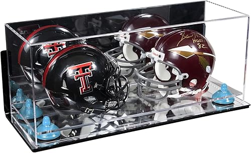 Miniatura 201 de Better Display Cases Acrílico 2 Mini casco de fútbol (no tamaño completo) vitrina con base de césped transparente (V46/A019)