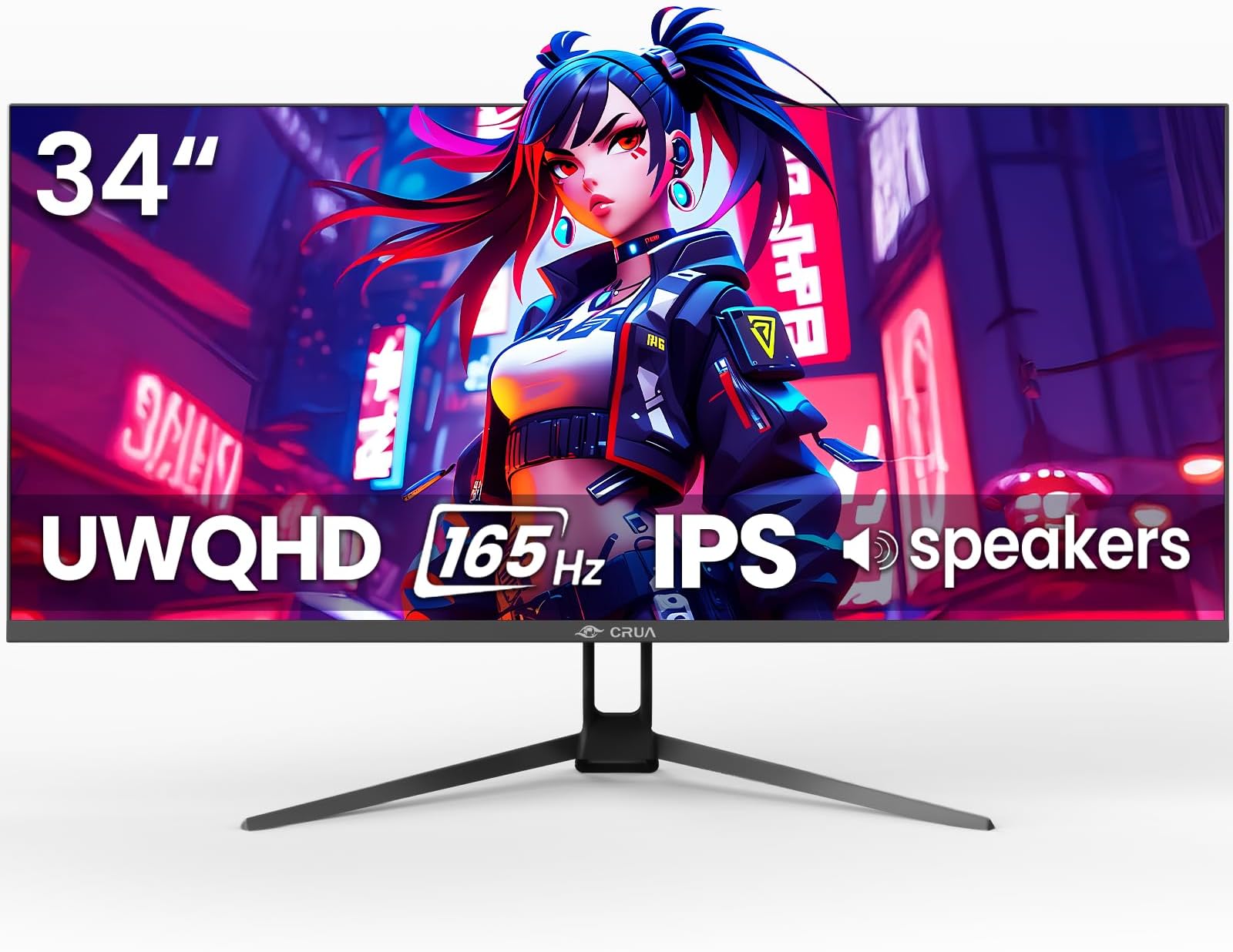 Gaming Monitor, 34 inch, 165 Hz, UWQHD, PC Monitor, IPS Panel, 21:9, Ultra Wide, Flat Display, Non-Glossy, 120% sRGB, HDMI 2.0, DP1.4, Blue Light Reduction, Tilt Adjustment, Wide Viewing Angle