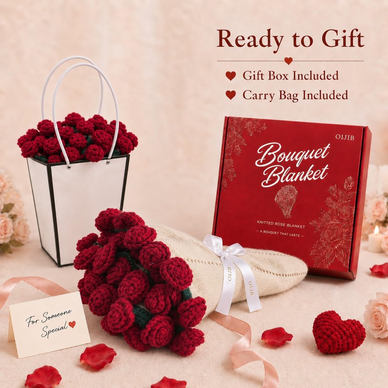 Flower Bouquet Blanket, Knitted-Style Throw Blanket with Rose