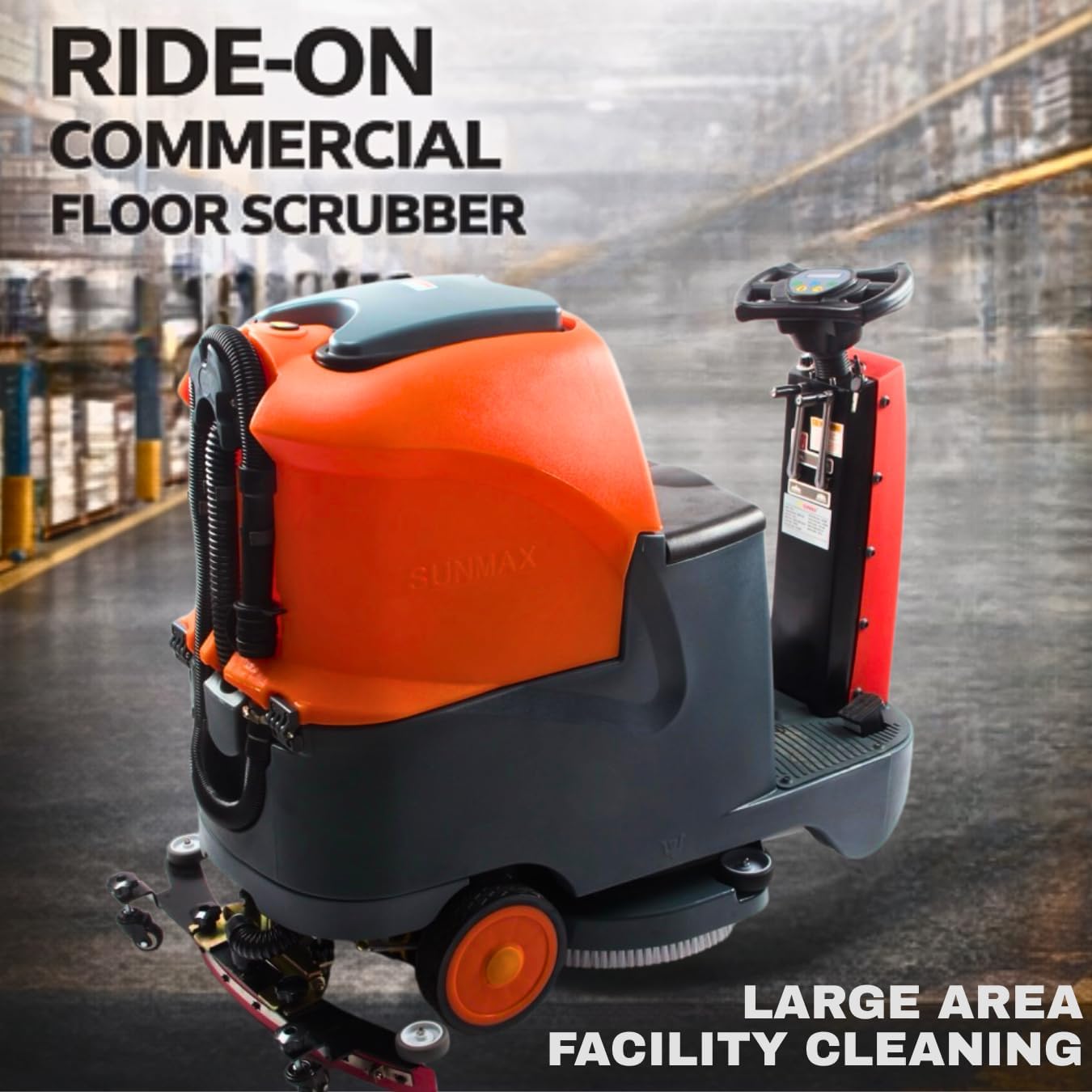 Ride-On Commercial Floor Scrubber Machine, 48,400 Sq Ft/H, 22" Brush, 31.5" Squeegee, 18.5/18.5-Gal Dual Tanks, 5-Hour Runtime, Hard Floor Cleaner for Warehouses, Retail, Schools & Factories