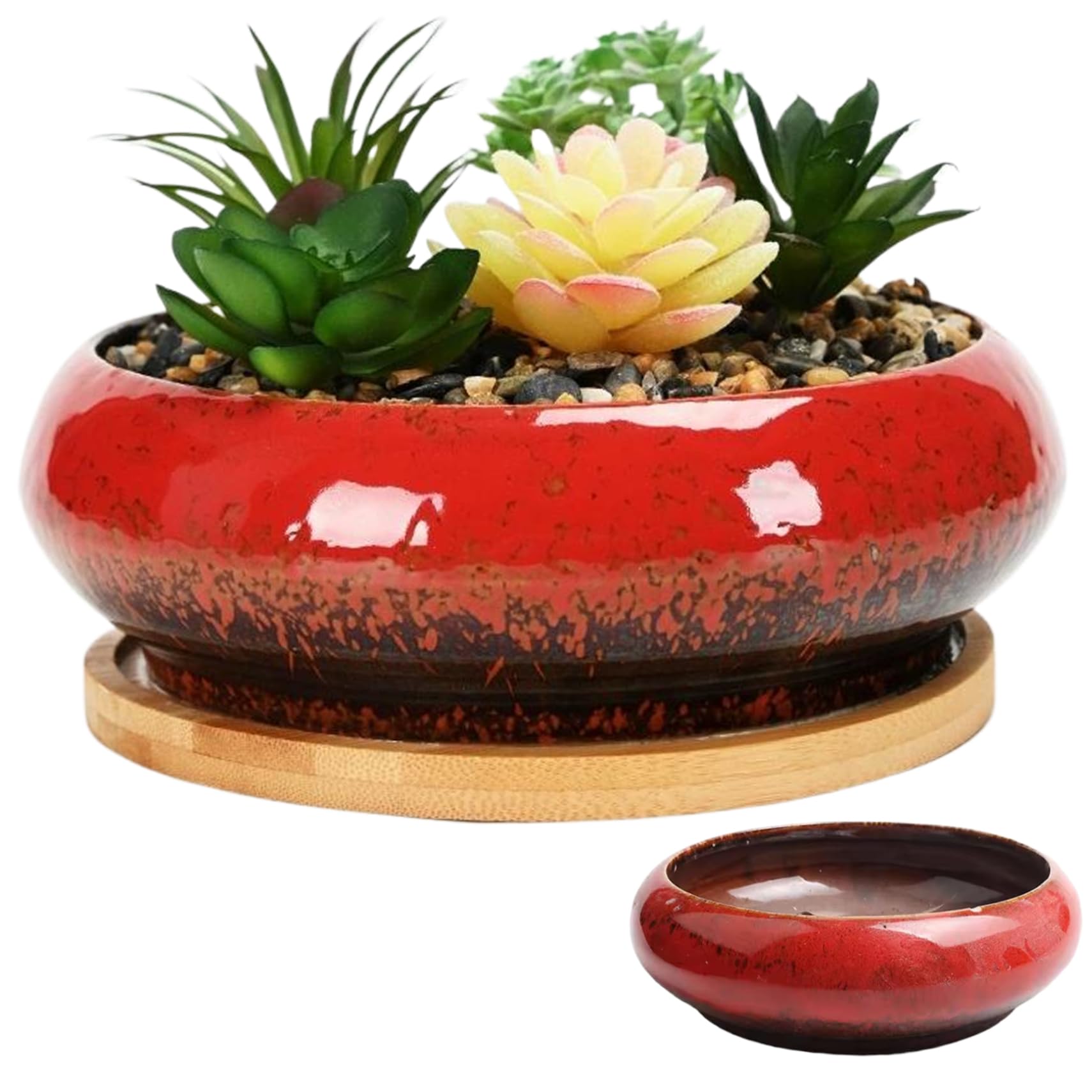 Pot de fleurs lotus rouge en céramique sans trou pour nénuphar rond