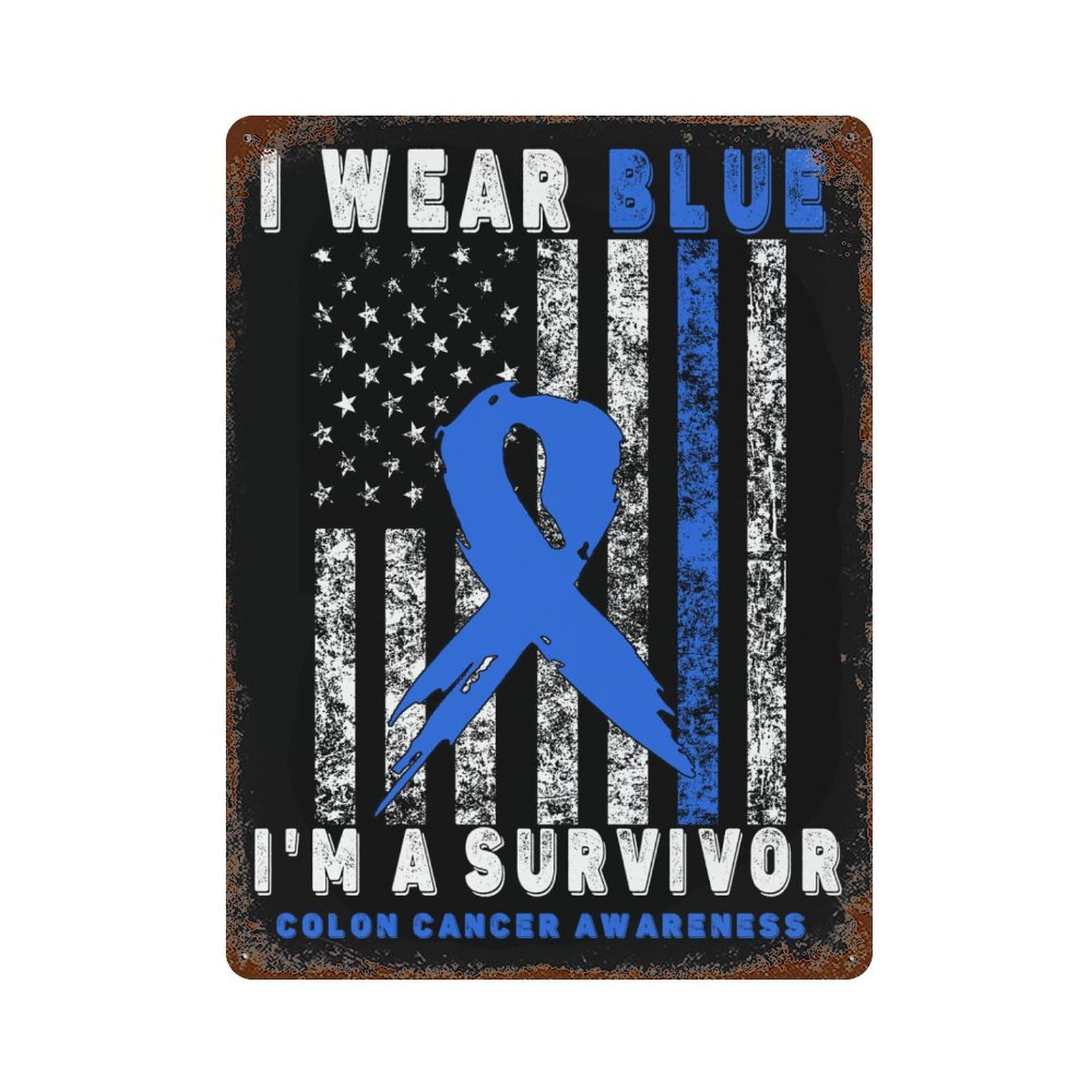 KWQDOZF Colon Cancer Awareness Theme Metal Tin Sign,Vintage Iron Hanging Plate Vertical with Rust Poster Wall Decor 12x16inch